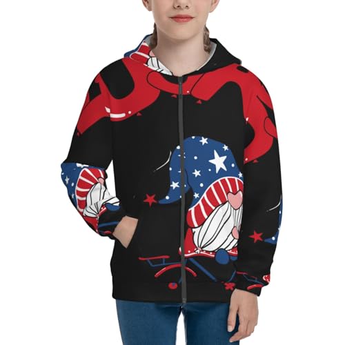 Gnome 4th of July Kid Hoodies Boys Zip Up Sweatshirts Girls Pullover with Pocket3