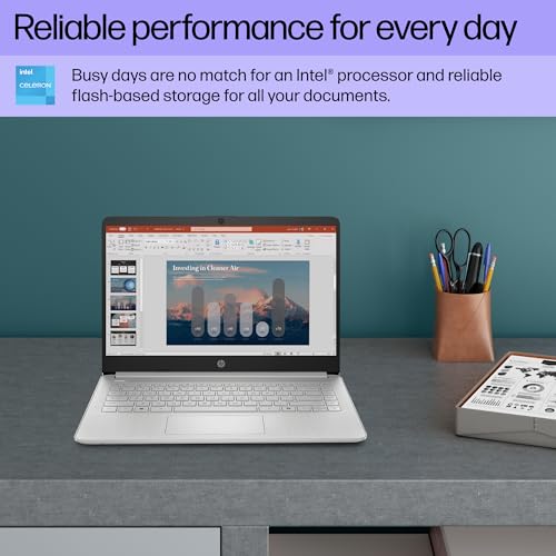 Image of HP 14 inch Laptop, HD Touchscreen Display, Intel Celeron N4500, 4 GB RAM, 64 GB eMMC, Intel UHD Graphics, Windows 11 Home in S Mode, Natural Silver, 14-dq3550nr