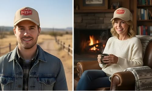Image of Embroidered Cowboy Trucker Hat Mesh Beach Hat for Ladies and Men Summer Stars Patch Trucker Cap