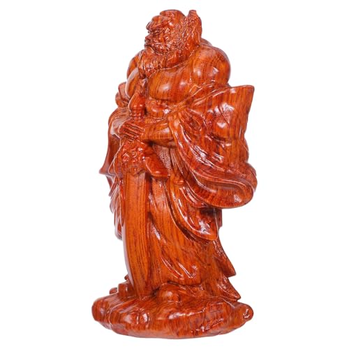 Sewroro Estatua Feng Shui de Madera Tallada a Mano Zhongkui Escultura China Decorativa de Escritorio para Buena Suerte Protección y Armonía Adorno Artístico Cultural para Hogar y