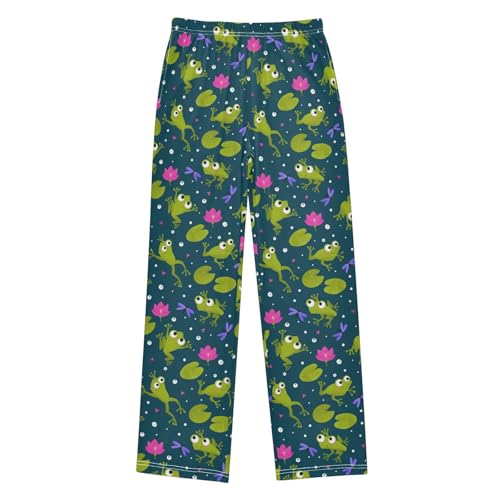 ZZXXB Frog Dragonfly Lotus Boys Long Pants Soft Trousers Elastic Waist Kids Lounge Bottoms with Pockets S-XL