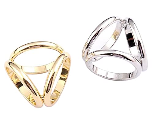 2PCS(Golden + Silver) Women Lady Girls Three Ring Fashion Scarf Ring Buckle Modern Simple Triple Slide Jewelry Silk Scarf Clasp Clips Clothing Wrap Holder