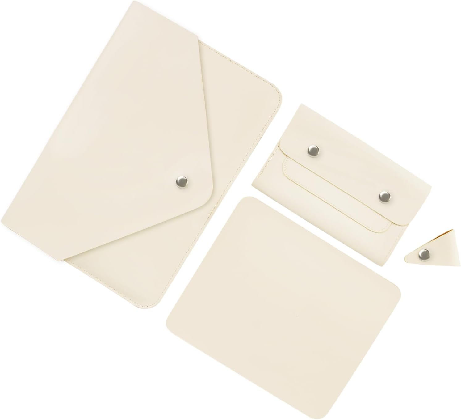 Laptop Sleeve 13 inch, Laptop Case, Faux Leather Laptop Sleeve Bag with Magnetic Buckle, Compatible with MacBook Air 13/Air 13.6/Pro 13, Small Pouch for Charger, Mouse Pad and Cord Organizer, White