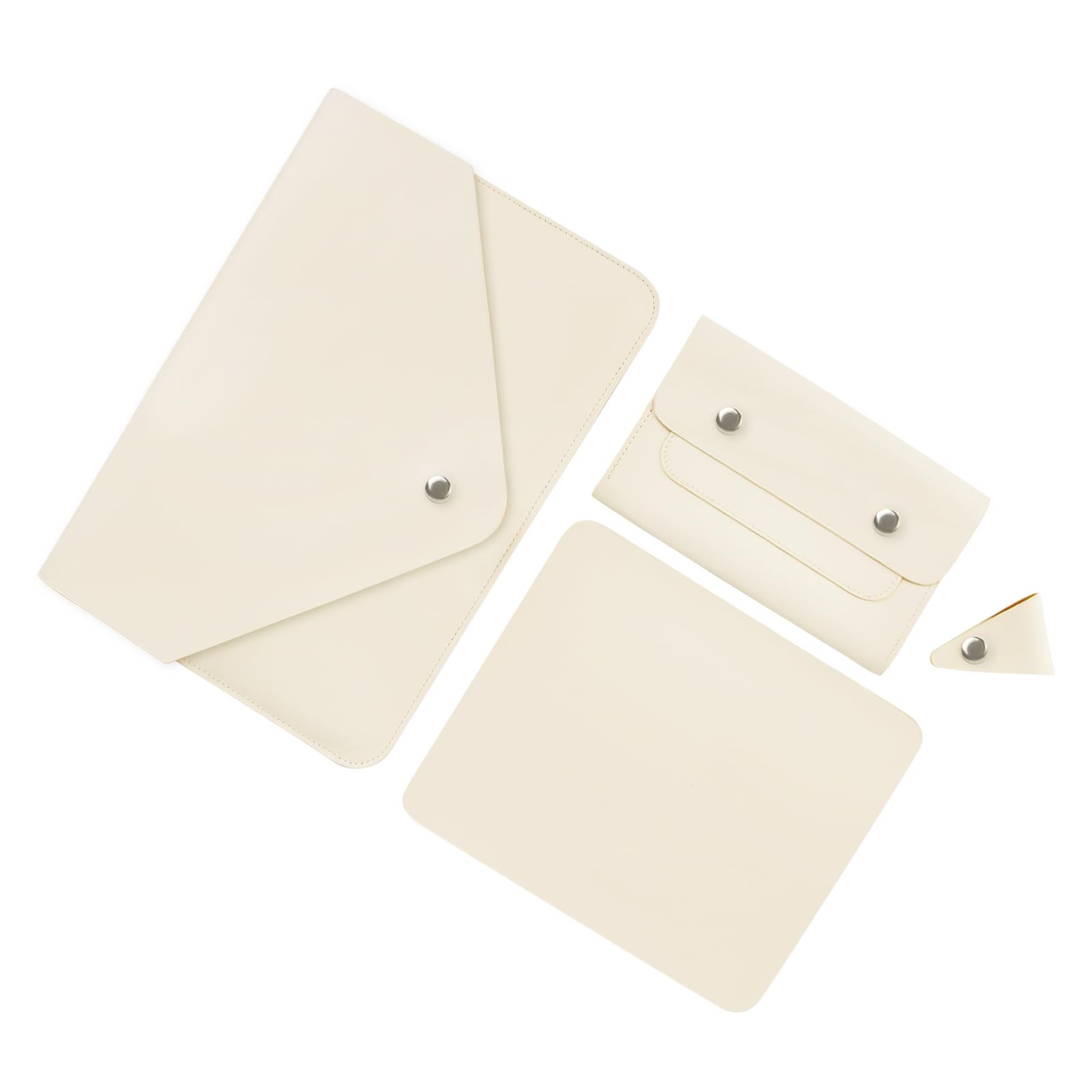 Laptop Sleeve 13 inch, Laptop Case, Faux Leather Laptop Sleeve Bag with Magnetic Buckle, Compatible with MacBook Air 13/Air 13.6/Pro 13, Small Pouch for Charger, Mouse Pad and Cord Organizer, White