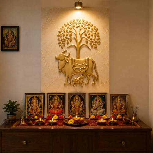 Image of Pichwai Cow Wallpaper for Mandir, 4X3 feet | Self-Adhesive Vinyl, Removable Marble Wall Sticker