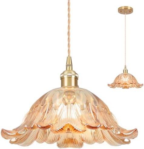 Luminária Pendente Vintage, Luminária De Vidro Âmbar, Luminária P...