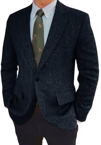 Men's Classic V-Neck Tweed Blazer 2 Buttons Retro Herringbone Sports Casual Jacket2