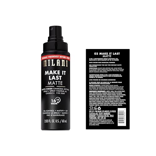 Image of Milani Setting Spray + Primer, Make It Last Matte- Oil Absorbing Charcoal Formula to Control Shine, Matte Finish Setting Spray for Makeup and Primer for Oily Skin, Prime +Correct + Set, 2.03 Fl. Oz