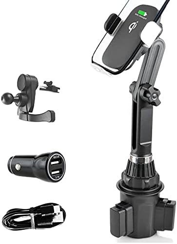 Full Kit 15W Wireless Fast Charger Car Cup Holder Phone Holder & Car Air Vent Holder, TECOTEC Universal Cell Phone Holder Car-Wireless-Charger-Cup-Phone-Holder for iPhone & Samsung & More
