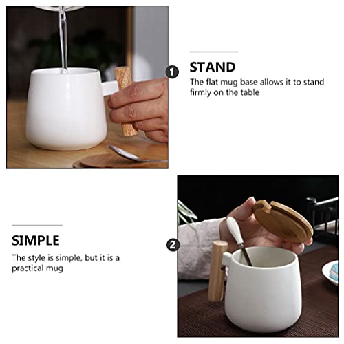 Cabilock Caneca de café de cerâmica com tampa e colher xícara de café com tampa de madeira Canecas d