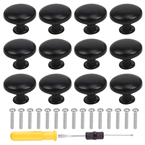 CINVEED 25er Matt Schwarz Schrankgriffe rund Möbelgriffe Küchenknauf Schubladengriffe Aluminiumlegierung Türgriff mit Kreuzschlitz Schraubendreher Black Cabinet Knobs für Schrank Schublade Küche Möbel Cover