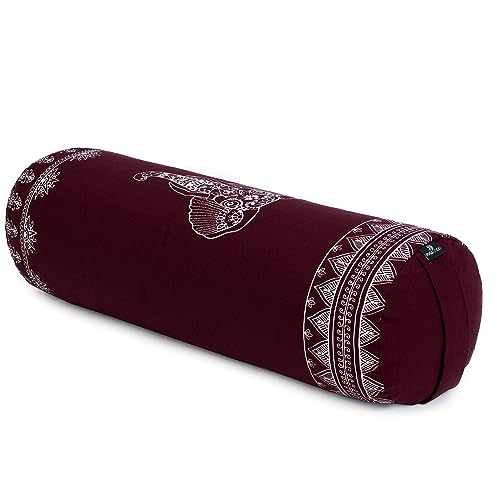 Yoga Studio Organic Buckwheat Designed Round Bolsters - Nature Collection (Raspberry - Aztec Elephant)