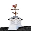 Good Directions, Inc. 2126MVBLK-1975RED 26" Square Manchester Vinyl Aluminum roof and Copper Bantam Rooster Weathervane by Good Directions Cupola, White/Red/Black