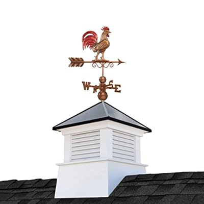 Good Directions, Inc. 2126MVBLK-1975RED 26" Square Manchester Vinyl Aluminum roof and Copper Bantam Rooster Weathervane by Good Directions Cupola, White/Red/Black