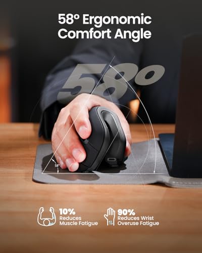Image of ProtoArc EM11 NL Wireless Ergonomic Vertical Mouse, Rechargeable, Gray | 58 vertical design supports a natural wrist posture, connect 3 devices via Bluetooth /2.4G USB-A, 500mAh USB-C rechargeable.