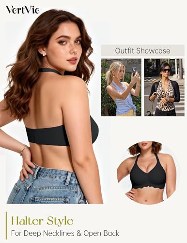 Image of Vertvie Women Wireless Jelly Bras Push Up Seamless Bra Supportive No Underwire Soft Halter /U /Racerback Sport T-Shirt Bralette