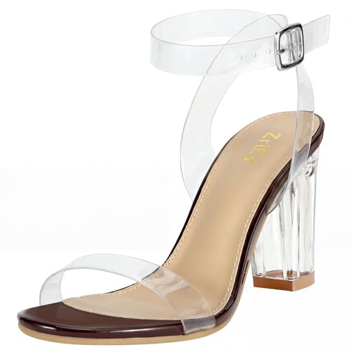 Image of ZriEy Clear Block Sandals Chunky Heels for Women 3.35 Inch Open Toe Adjustable Ankle Strap Pump Sandals for Weddings Parties Daily Wear
