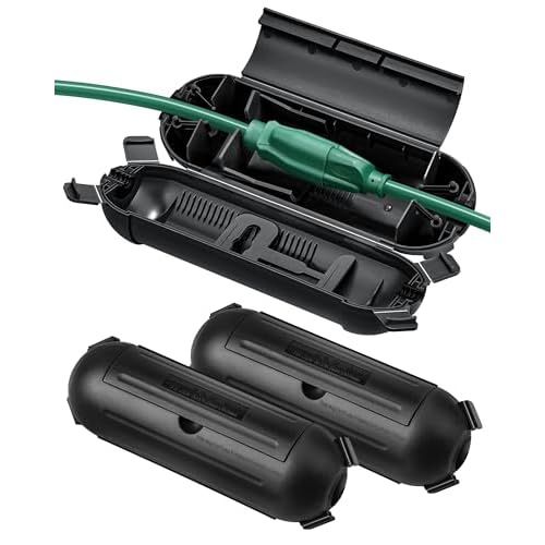 DEWENWILS [3Pack] Outdoor Extension Cord Safety Cover, Weatherproof Electrical Connection Box, Adjustable Compartment for AWG 12/14/16 Cords, Protect Holiday Decoration Lights and Plugs, Bla
