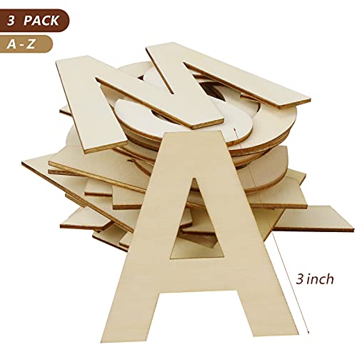 Billioteam 78 Pcs 3" Wooden Craft Letters,Natural Blank Unfinished Wooden Alphabet Letters For Diy Painting,Letter Board,Home Wall Decoration #TOP1