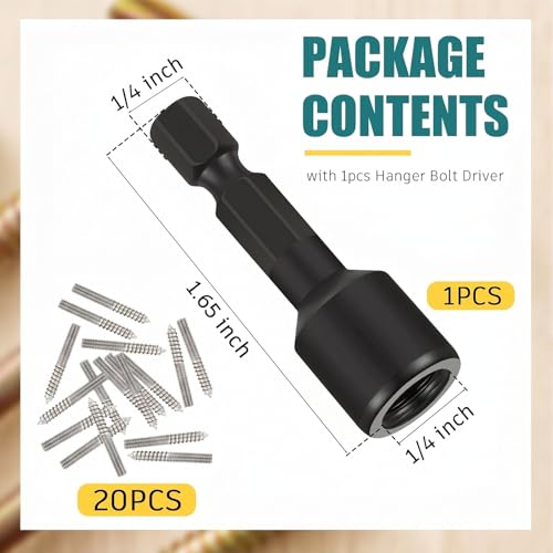 Image of Hicarer 20 Pack 1 /4-20 x 2 inch Hanger Bolts Double Headed Bolts with Driver Self Tapping Screw Threaded Rod Screws for Furniture Double Headed for Wood Furniture Joint