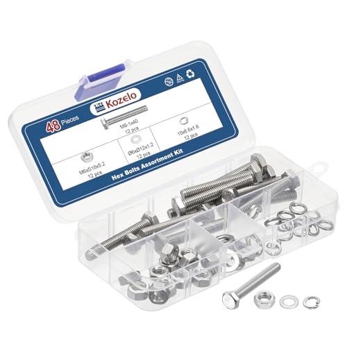 Kozelo 48Pcs Bolts and Nuts Washers Kit-M6-1x40 304 SS Hex Tap Bolt