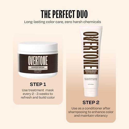 Image of Overtone Semi Permanent Hair Color Conditioner, Espresso Brown, 8 oz, Nourishing, Damage-Free, Color Depositing Mask for All Hair Types with Shea Butter & Coconut Oil, Vegan & Cruelty-Free