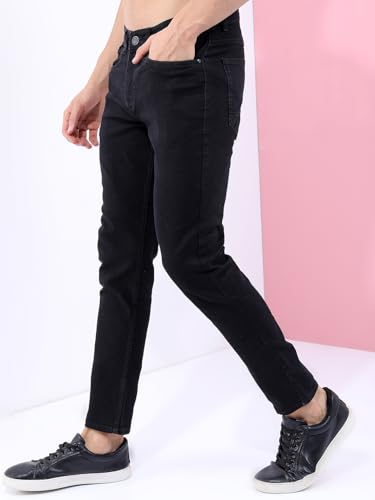 Image of Highlander Mens Tapered Fit Denim Jeans for Man |Jeans Pant Cropped Length|Mid-Rise|Stylish Casual Wear with Stretchable Fabric