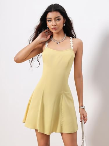 Image of WDIRARA Women's Criss Cross Backless Sleeveless Mini Cami Dress Flared A Line Dresses