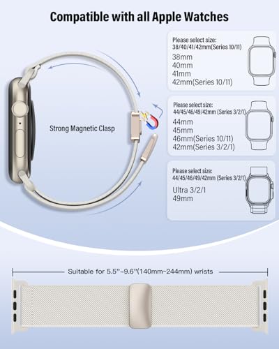 Image of Stretchy Band Compatible with Apple Watch Bands 40mm 38mm 41mm 42mm 44mm 45mm 46mm 49mm Women Men,Strong Magnetic Clasp Elastic Sport Strap for iWatch Series 11 10 9 8 7 6 5 4 3 2 1 Ultra SE /Starlight