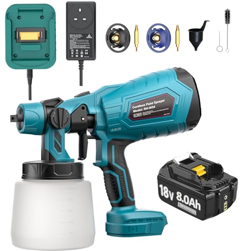 Cordless Paint Spray Gun and 8000mAh Battery Charger Handheld Paint Spray suitable for Garden Fence, Wall, Furniture, Ceiling paint Sprayer