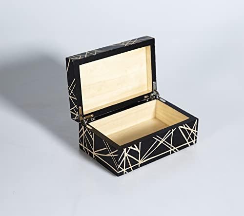 Handcrafted Wood Box Wooden Storage Box with Hinged Lid Decorative Stash Box for Keepsake Jewelry Black