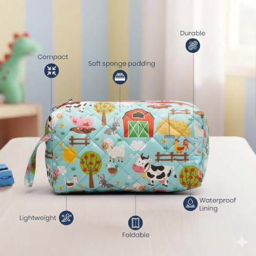 Image of Multipurpose Travel Organizer | All-in-One Compact Durable, Lightweight, Waterproof, Bag | Travel Friendly Pouch | Ideal for Stationary, Diaper, Medicines (Farm Animal Print)