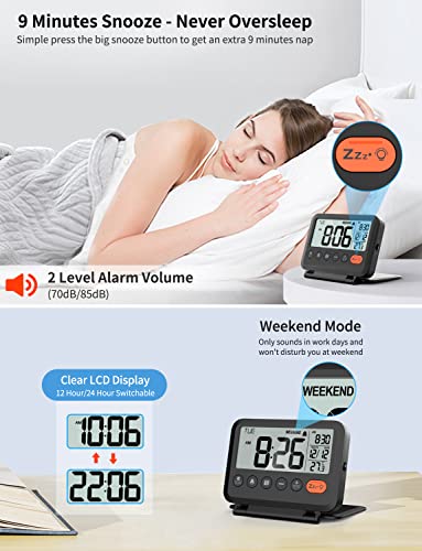 Meesmeek 6201 Digital Travel Alarm Clock, Black, 3.54 Inch Lcd Display thumb #2