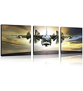 TutuBeer 3 Panels Plane Picture Aviation Art Airplane Decor Vintage Airplane at Sunset Old Paper ...