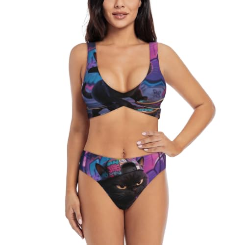 Maillot de bain deux pièces Street Cat triangle réglable et coussinets amovibles pour femme