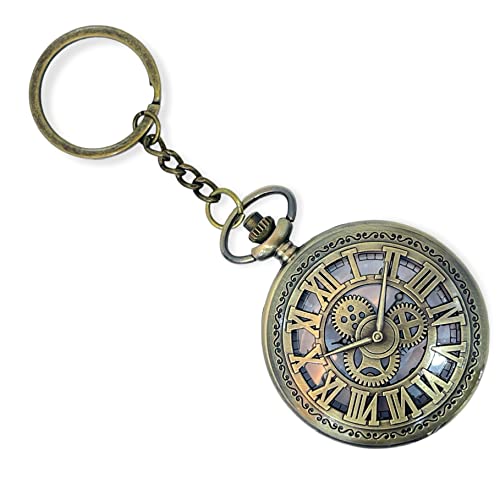 Image of AUGEN Premium Pocket Watch Metal Keychain Clock 5 Retro Vintage for Gifting With Key Ring Anti-Rust (Pack Of 1)