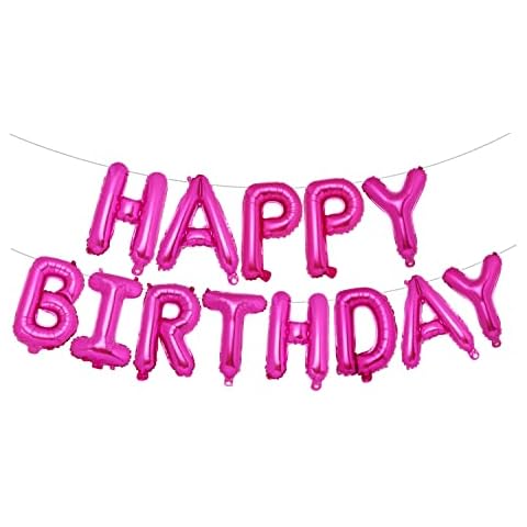 PIGETALE Happy Birthday Banner, 16 Inch Mylar Foil Letters Sign Bunting Happy Birthday Balloon Letters Balloons Reusable Ecofriendly Material for Girls Boys Kids Women Men (Hot Pink) Cover