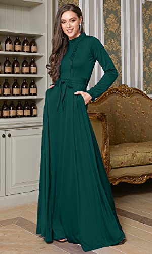 Image of KOH KOH Womens Long Sleeve Elegant Pockets Fall Winter Evening Maxi Dress