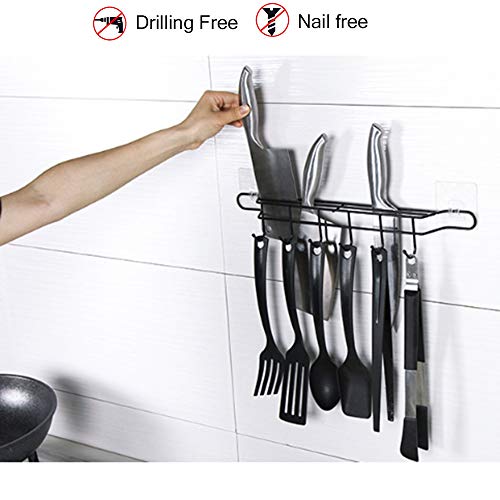 EigPluy Utensil Racks,Wall Mounted Kitchen Utensils Hanging Hooks with Knife/Towel Holder, 17inch Drilling Free Kitchen Tools/Pot/Towel/Knife/Mug/Cups Storage Holder Shelf,Black