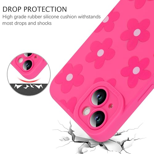 Image of ZIYE for iPhone 15 Plus Case Hot Pink Flower Pattern Phone Case