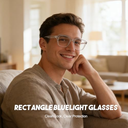 Image of Dollger Blue Light Glasses Men Vintage Thick-Framed Rectangle Non-Prescription, For Computer,Gaming, Phone Use