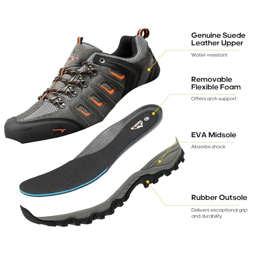 NORTIV 8 Men's Waterproof Hiking Shoes Leather Low-Top Hiking Shoes for Outdoor Trailing Trekking Camping Walking Quest3