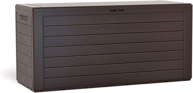 YOUNOT Baule da Giardino Impermeabile, Cassapanca Contenitore da Esterno con Maniglie, 280 L, Effetto Legno, Marrone (280L, Marrone)