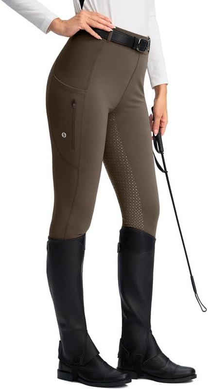 SANTINY Women's Horse Riding Pants Zipper Pockets Silicone Full-Seat Breeches Equestrian Schooling Tights for Women