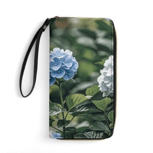 KLJHNVBM Hydrangea Hibiscus Iris Bird Leather Wallet Smooth Zip Around Clutch Wristlet Travel Long Soft Purse for Women