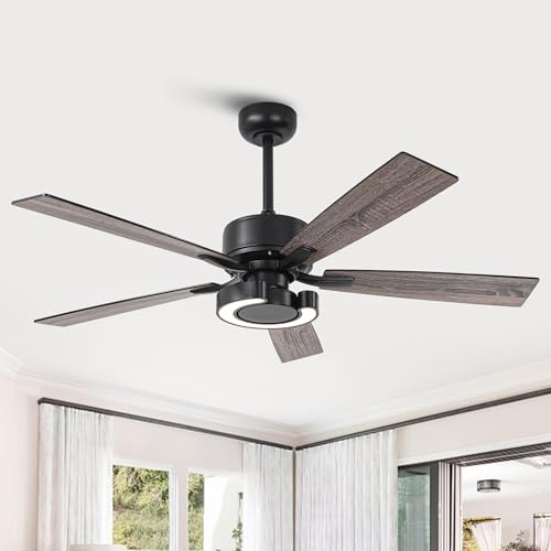 Image of 52 Inch Black Ceiling Fans with Lights and Remote - Creative Modern Ceiling Fan for Bedroom Living Room with 3CCT, 6 Speeds, Quiet, Dual-Sided Reversible 5 Blades Indoor Outdoor Chandelier Fan