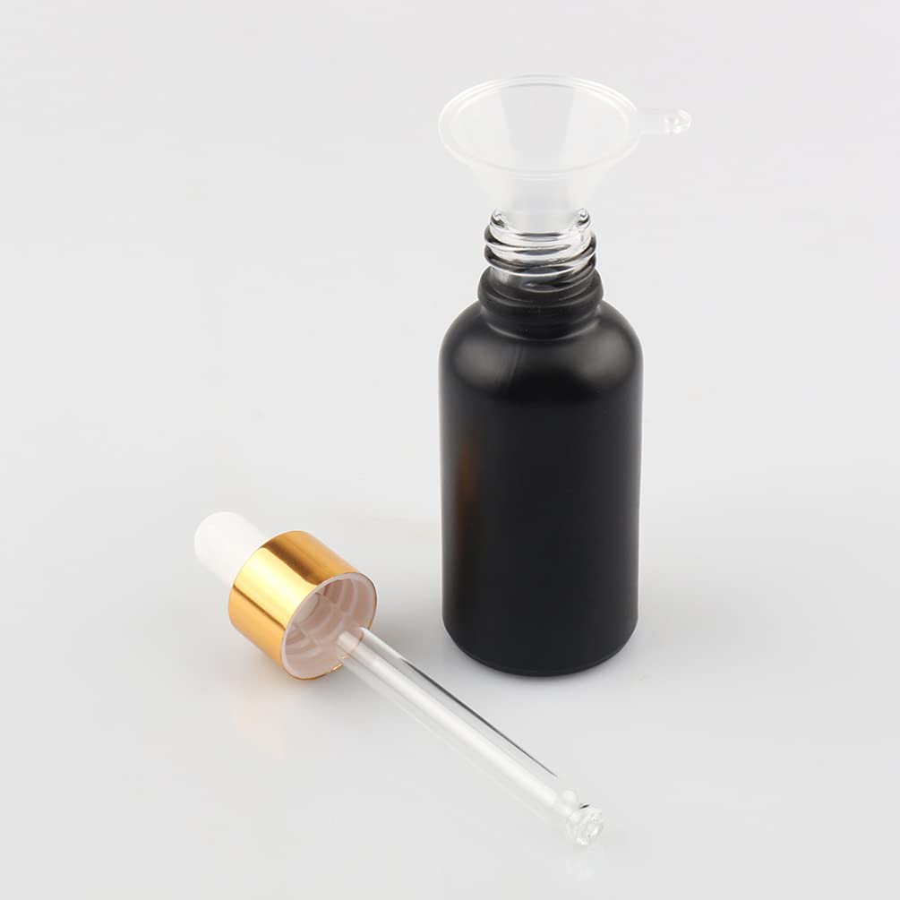 12 Pieza 30ml Negro Mate Botellas de Cristal con Pipeta, 30 ml Frasco Cuentagotas Cristal con Tapón de Rosca Oro, Botella de Vidrio con Cuentagotas para Aceite Esencial Aromaterapia