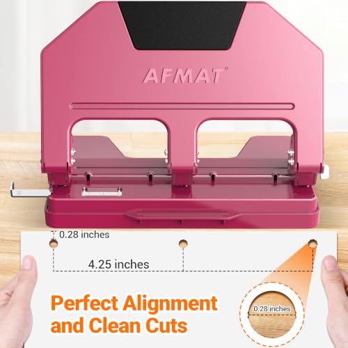 Image of AFMAT 3 Hole Punch Heavy Duty, 9 /32 inch Hole Diameter, 50-Sheet 3 Hole Puncher for Binder, 50% Reduced Effort, Metal Three Hole Punch w / 10,000+ Uses, Bulit-in S.S. Paper Guide, Large Chip Tray, HPX5