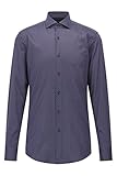 Corte ajustado BOSS Camisa ajustada H-HANK-spread-C1-222 para hombre en satén de algodón elástico italiano impreso, azul, 44