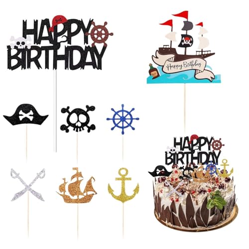CHROMACRAFT 8 Pièces Plug-Ins d'anniversaire sur Le Thème des Pirates, Plug-Ins De Gâteaux Créatifs, Décorations De Gâteaux, Plug-Ins De Gâteaux pour...